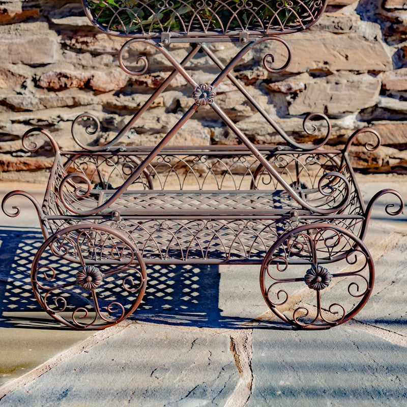 Two Tier Iron Flower Push Cart