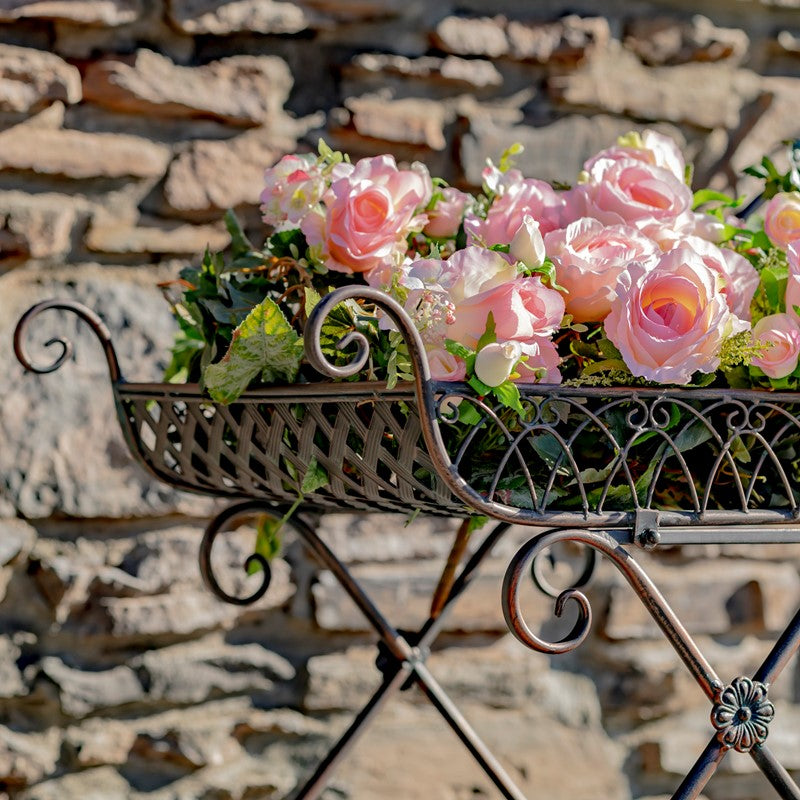 Two Tier Iron Flower Push Cart
