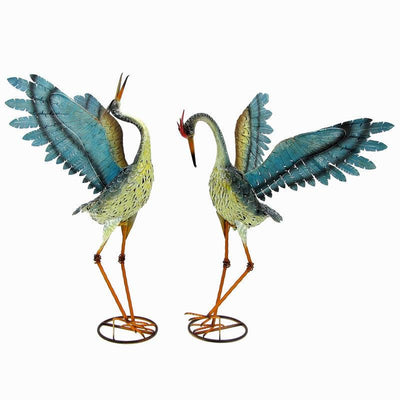Set of 2 Small Iron Dancing Cranes Sculpture