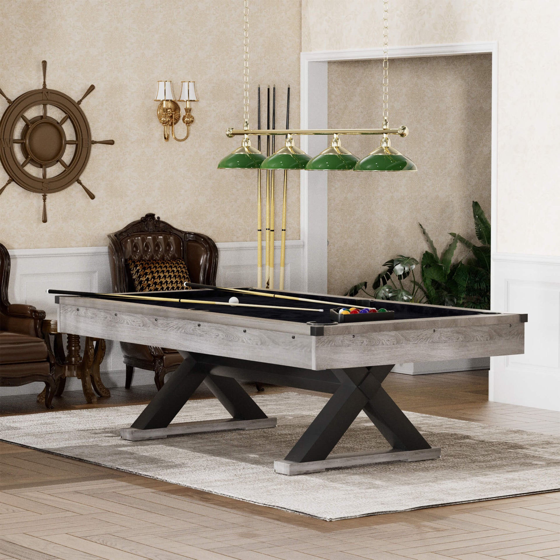 Premium 7FT Wood Billiards Pool Snooker Table Game Set With X-Shaped Legs (SAK32091)