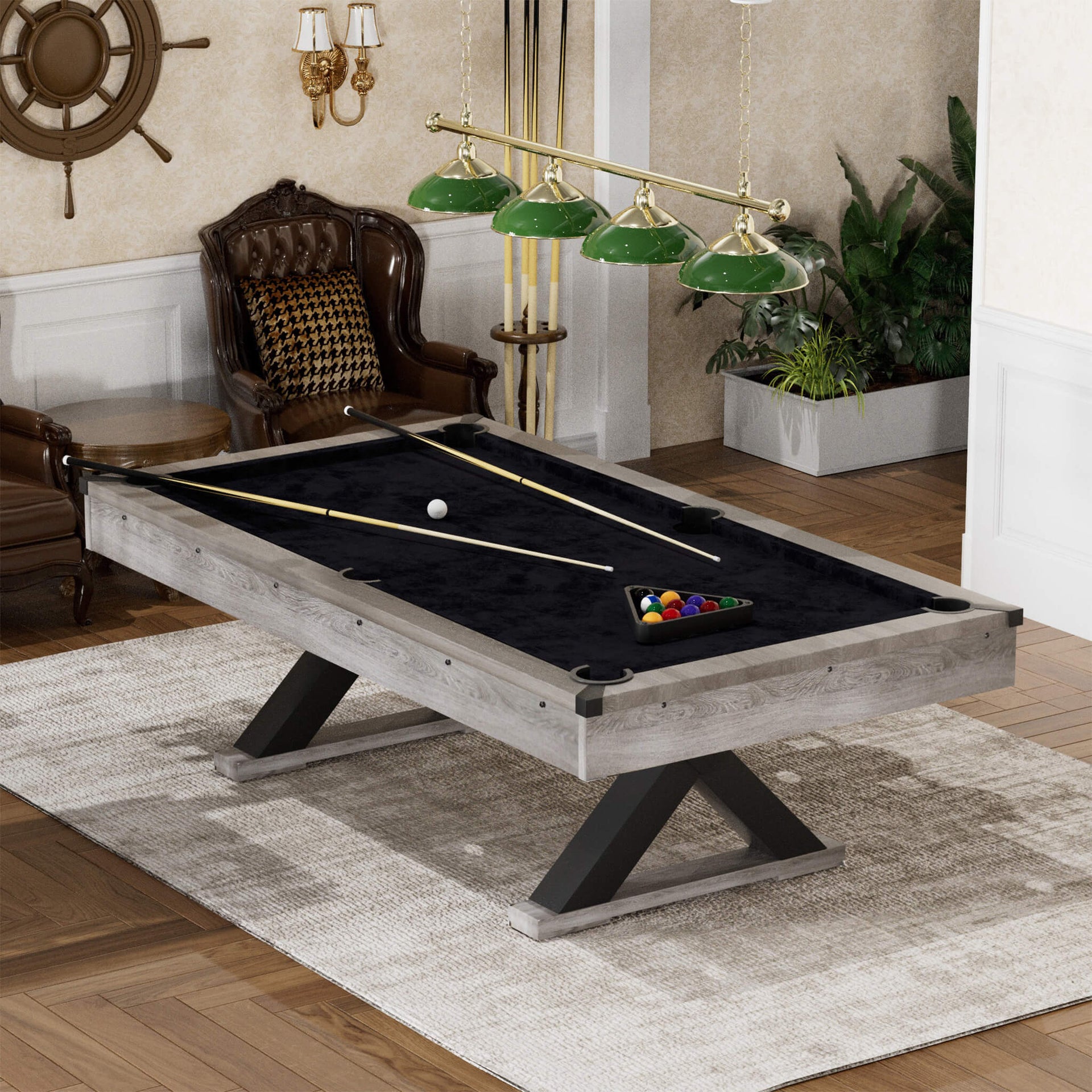 Premium 7FT Wood Billiards Pool Snooker Table Game Set With X-Shaped Legs (SAK32091)