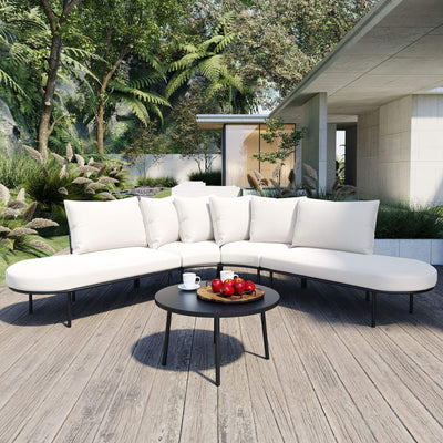 Premium Half-Moon 6-Person Curved All-Weather Outdoor Furniture Sofa Patio Set With Coffee Table And Cushions (SAK76332)