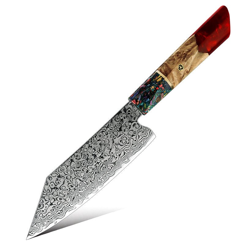 Pristine Japanese Chef Knife Set with VG-10 Damascus Steel Exotic Stabilized Olive Wood Handle & Sheath