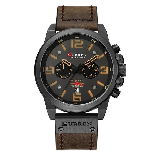 Retro Waterproof Watch With Chronometers Steel Case And Leather Belts Unique Design Excellent Look Perfect Gift For Your Man
