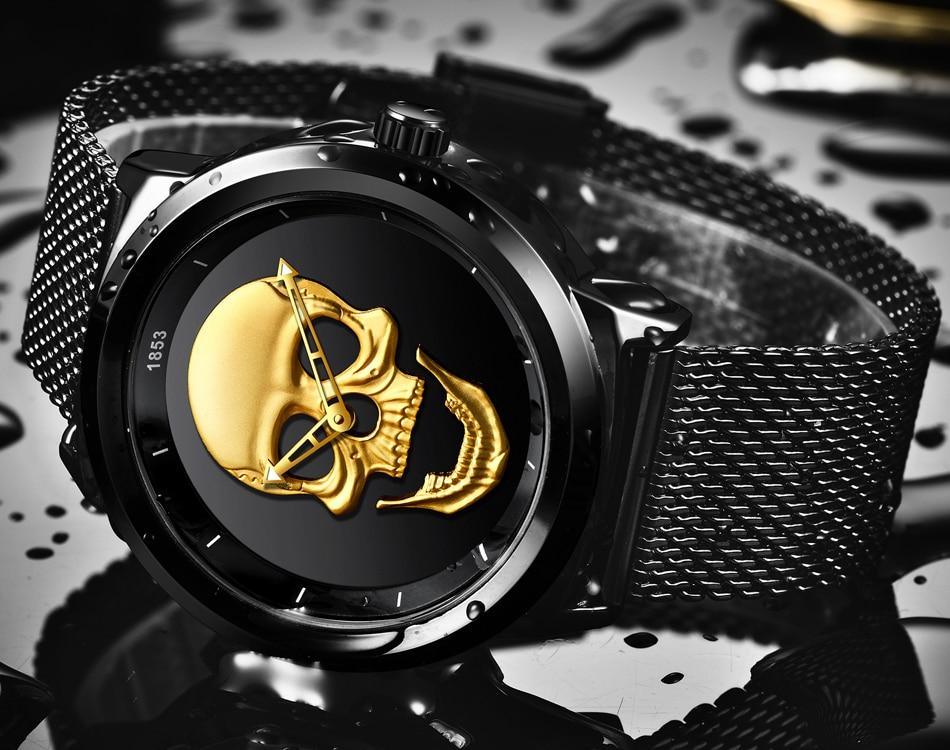 Men's Waterproof Stainless Steel Watch 3D Skull And Fluorescent Hands Unique Design Perfect Gift