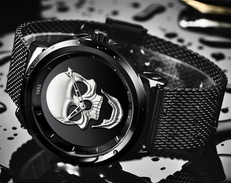 Men's Waterproof Stainless Steel Watch 3D Skull And Fluorescent Hands Unique Design Perfect Gift