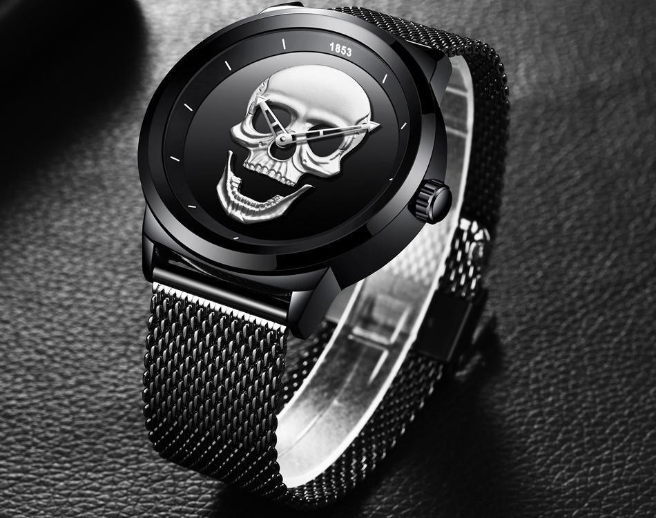Men's Waterproof Stainless Steel Watch 3D Skull And Fluorescent Hands Unique Design Perfect Gift