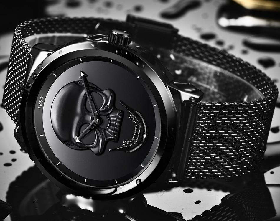 Men's Waterproof Stainless Steel Watch 3D Skull And Fluorescent Hands Unique Design Perfect Gift