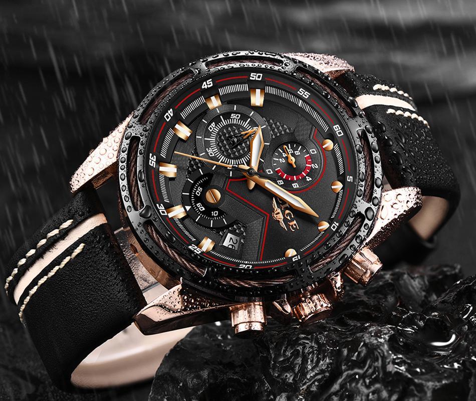 Waterproof Men's Sports Watch With Leather Transparent Belts, Chronometers Day View Perfect Gift