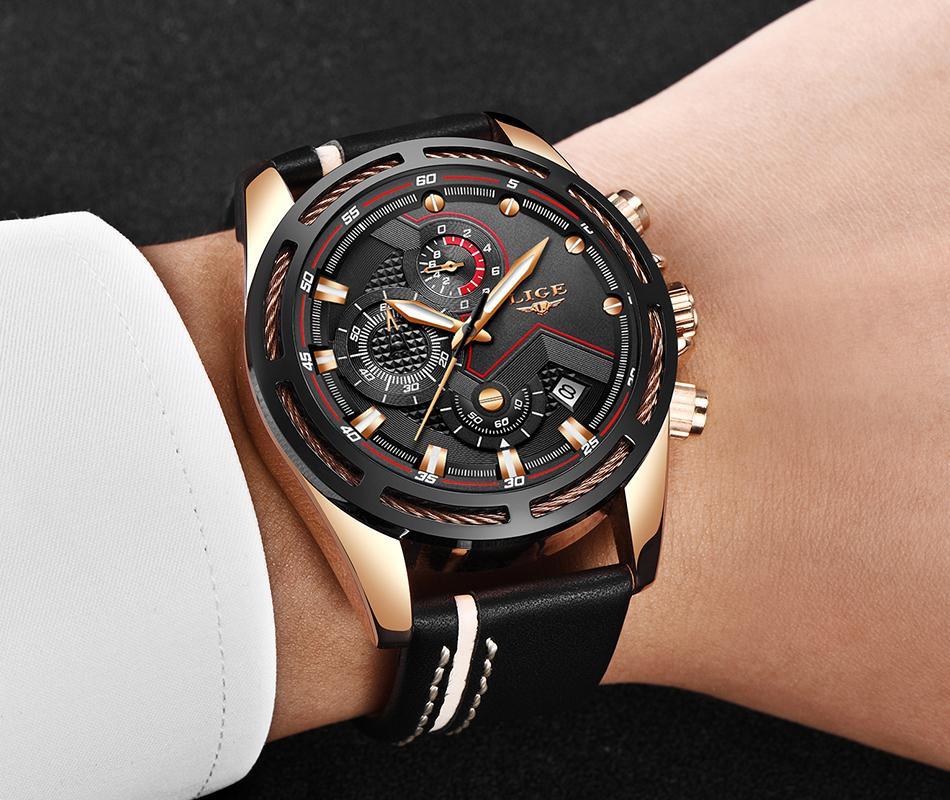 Waterproof Men's Sports Watch With Leather Transparent Belts, Chronometers Day View Perfect Gift