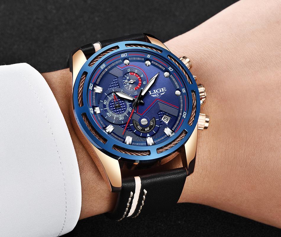 Waterproof Men's Sports Watch With Leather Transparent Belts, Chronometers Day View Perfect Gift
