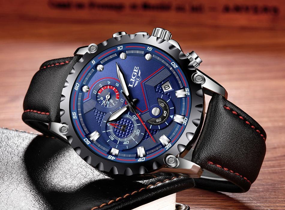 Men's Watch With Chronometers Day Display And Fluorescent Hands Unique Design Excellent Gift