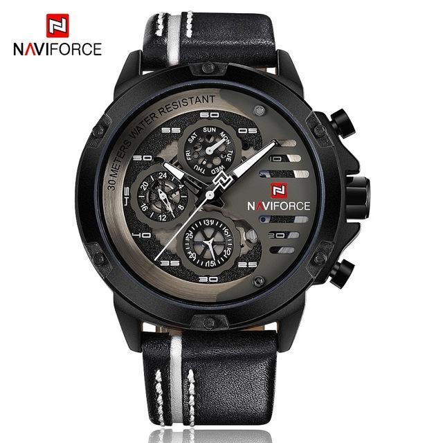 Men's Sports Waterproof Watch With Chronometers And Leather Belt Multifunction Wristwatch Unique Design Perfect Gift