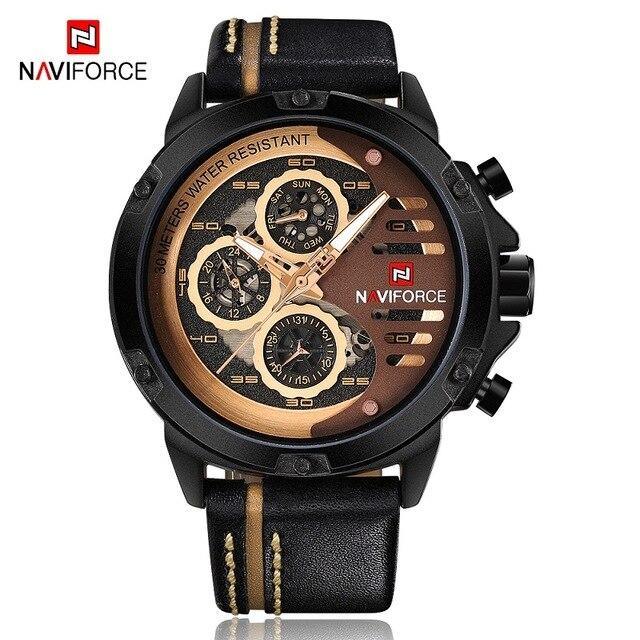 Men's Sports Waterproof Watch With Chronometers And Leather Belt Multifunction Wristwatch Unique Design Perfect Gift