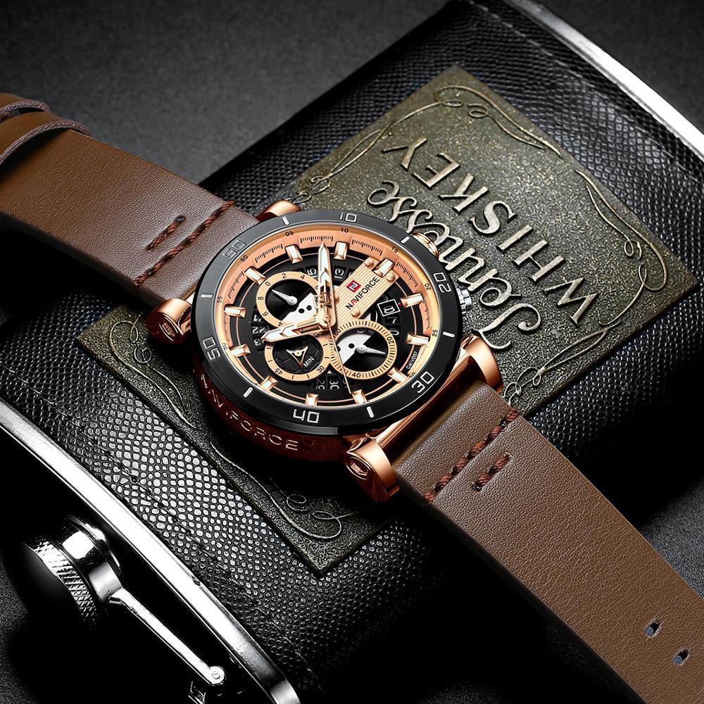 Water Resistant Sport Chronograph Watch Multifunction Leather Belt Quartz Wrist Watches Excellent Design Perfect Gift