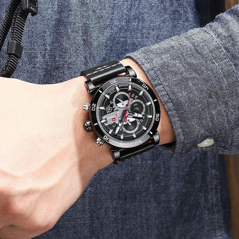Water Resistant Sport Chronograph Watch Multifunction Leather Belt Quartz Wrist Watches Excellent Design Perfect Gift