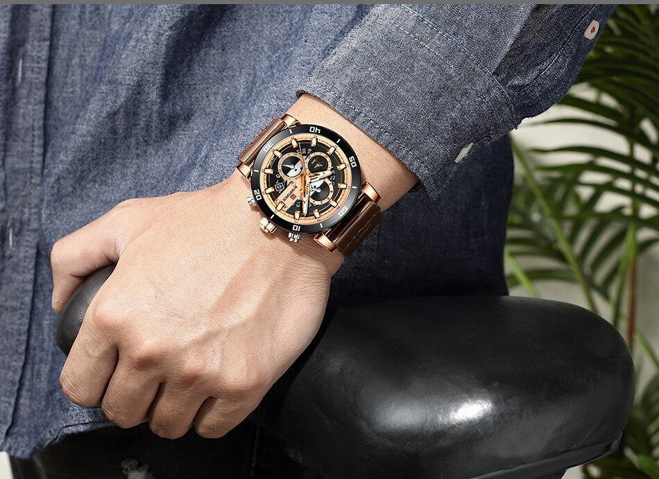 Water Resistant Sport Chronograph Watch Multifunction Leather Belt Quartz Wrist Watches Excellent Design Perfect Gift