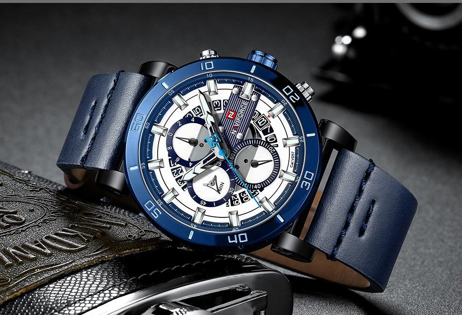 Water Resistant Sport Chronograph Watch Multifunction Leather Belt Quartz Wrist Watches Excellent Design Perfect Gift