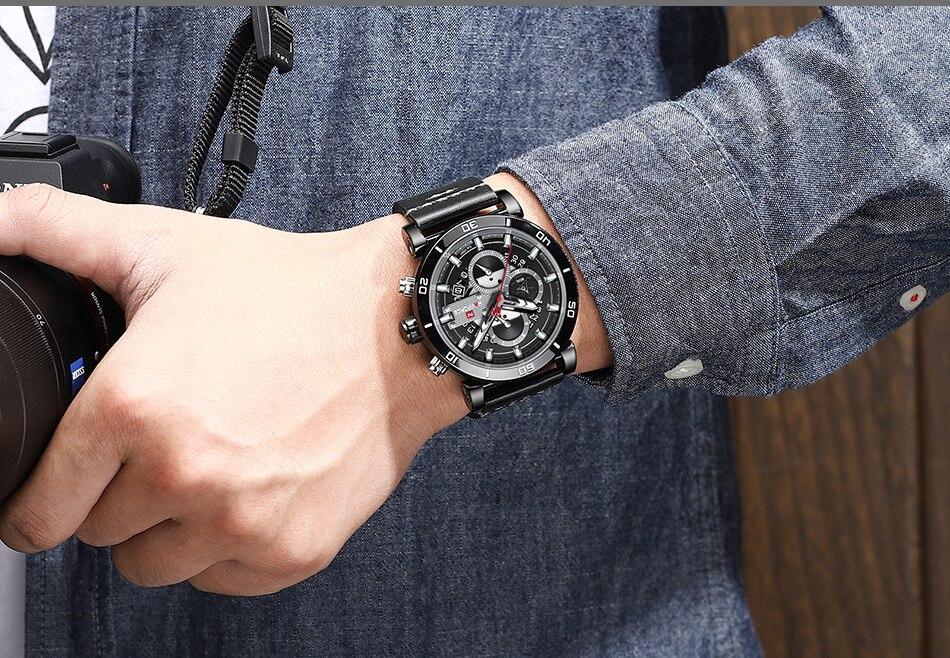 Water Resistant Sport Chronograph Watch Multifunction Leather Belt Quartz Wrist Watches Excellent Design Perfect Gift