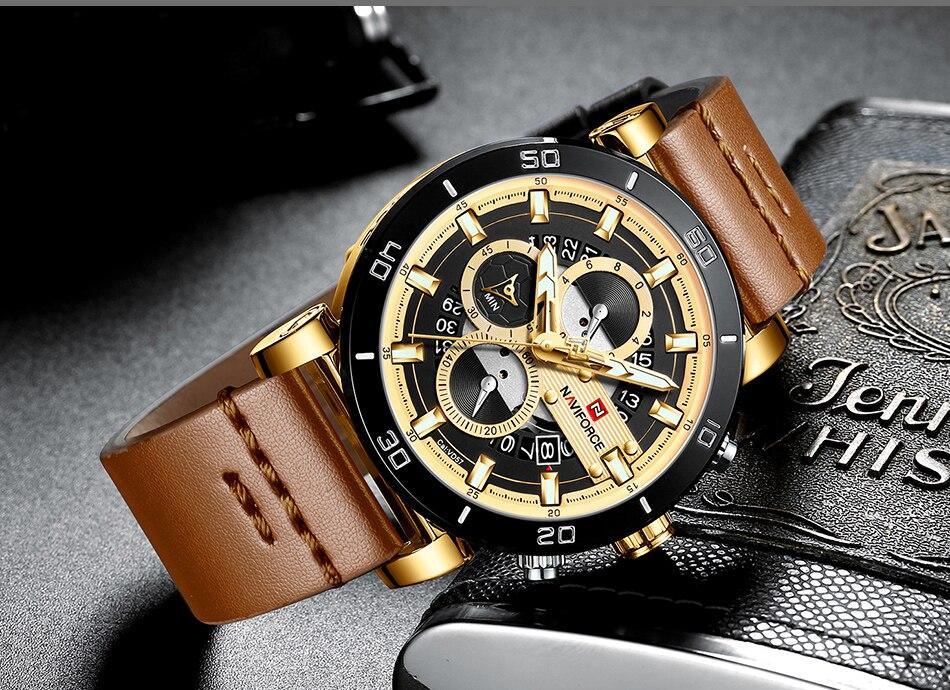 Water Resistant Sport Chronograph Watch Multifunction Leather Belt Quartz Wrist Watches Excellent Design Perfect Gift