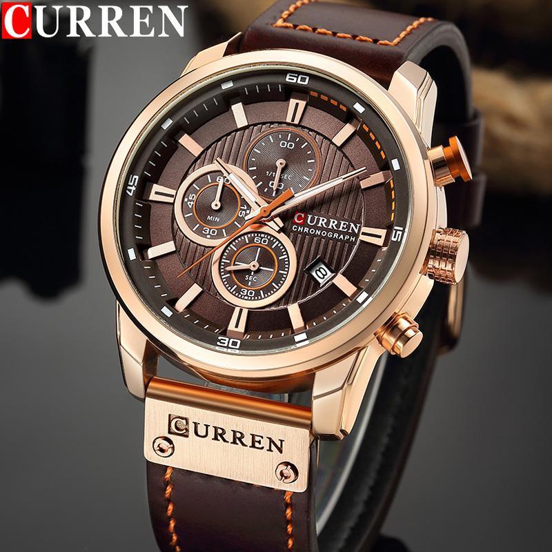 Men's Waterproof Elegant Sport Watch With Chronometers Day View, Leather Belts And Hardlex Scratch Resistant Glass Perfect Gift For Him