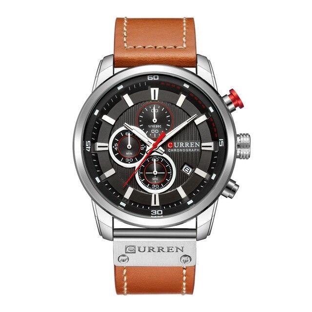 Men's Waterproof Elegant Sport Watch With Chronometers Day View, Leather Belts And Hardlex Scratch Resistant Glass Perfect Gift For Him