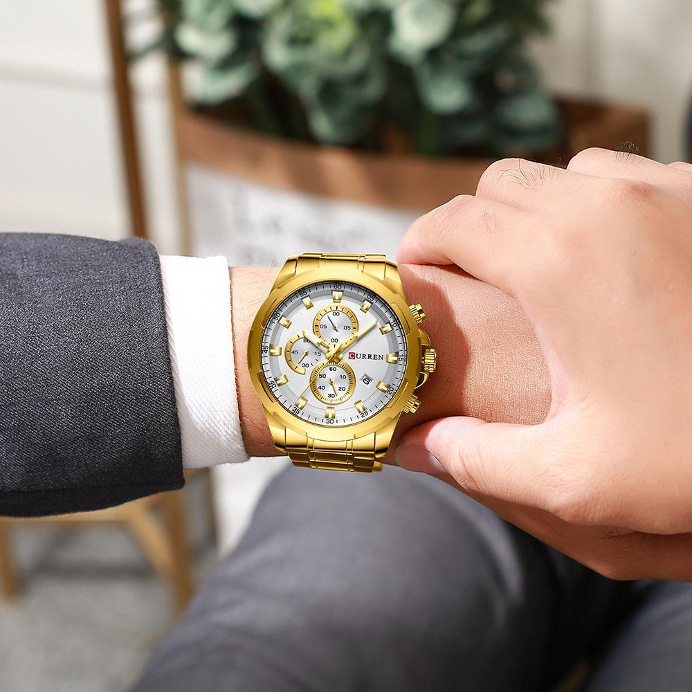 Men's Water Resistant Watch With Chronometers Day View Unique Design Perfect Gift