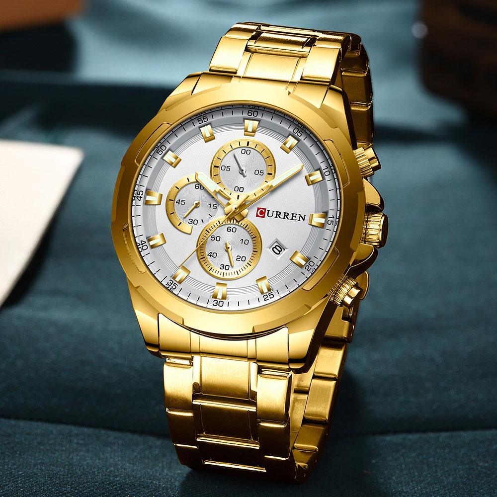Men's Water Resistant Watch With Chronometers Day View Unique Design Perfect Gift