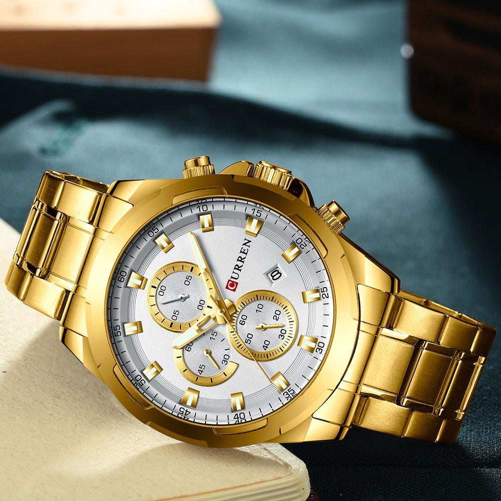 Men's Water Resistant Watch With Chronometers Day View Unique Design Perfect Gift