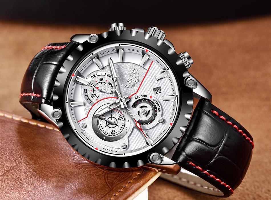 Business Elegant Men's Watch With Chronometers Day View Fluorescent Hands Excellent Look Unique Design Perfect Gift For Your Man