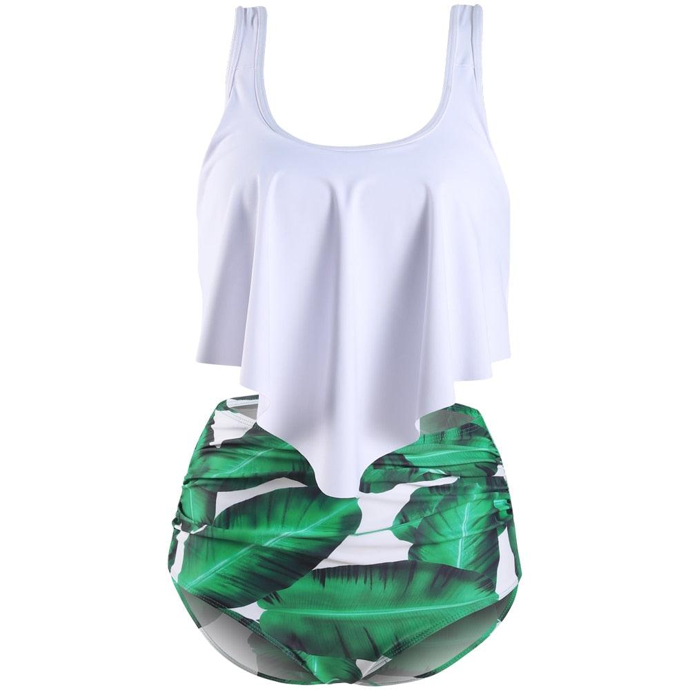 Women High Waist Bikini Plus Size Swimwear Summer Swimsuit Beach Bathing Suit Ruffle Bikini Floral Printed Ruffle High Waist Bikini Set Women's Tummy Control Bathing Suit Swimsuit Flounce Peplum