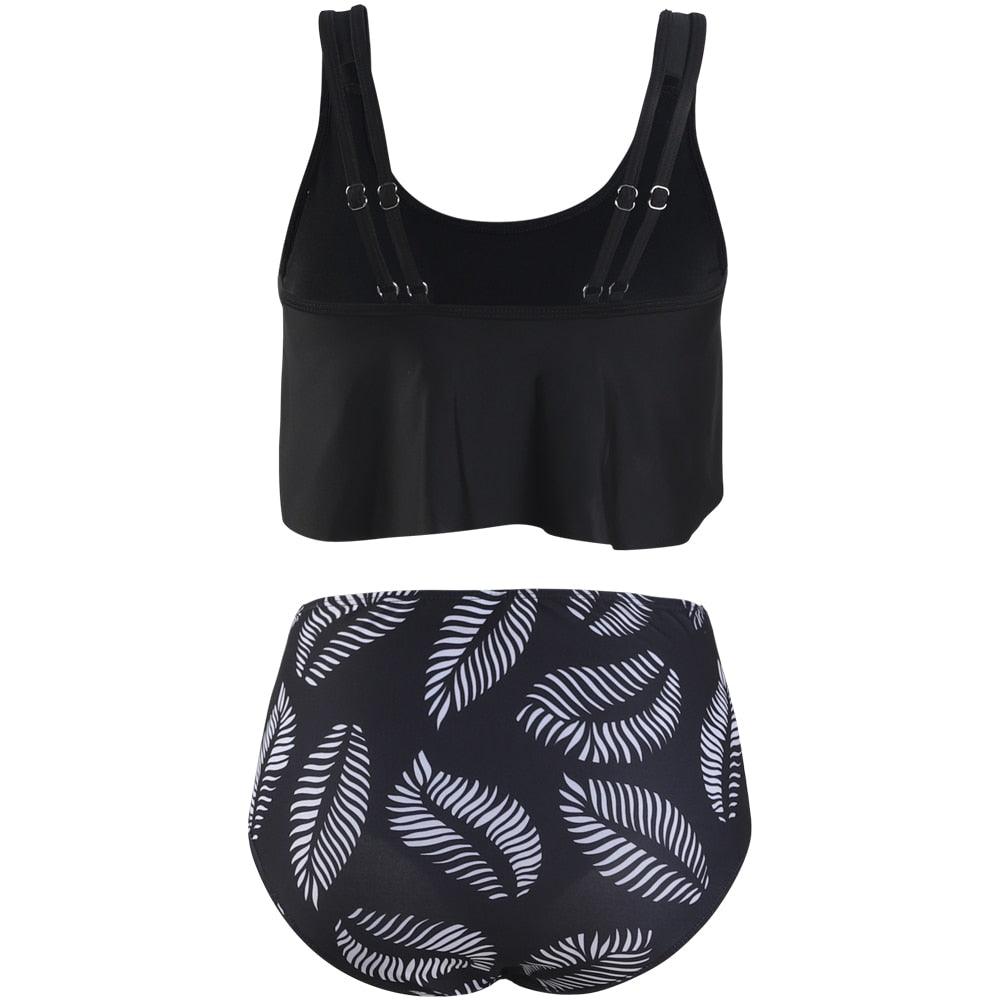 Women High Waist Bikini Plus Size Swimwear Summer Swimsuit Beach Bathing Suit Ruffle Bikini Floral Printed Ruffle High Waist Bikini Set Women's Tummy Control Bathing Suit Swimsuit Flounce Peplum