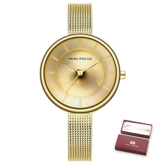 Luxury Women's Blue Watches Fashion Thin Mesh Belt Stainless Steel Quartz Waterproof Wrist Watch Elegant Design
