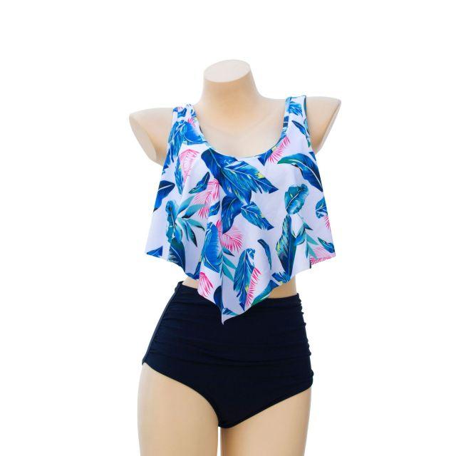 Women High Waist Bikini Plus Size Swimwear Summer Swimsuit Beach Bathing Suit Ruffle Bikini Floral Printed Ruffle High Waist Bikini Set Women's Tummy Control Bathing Suit Swimsuit Flounce Peplum