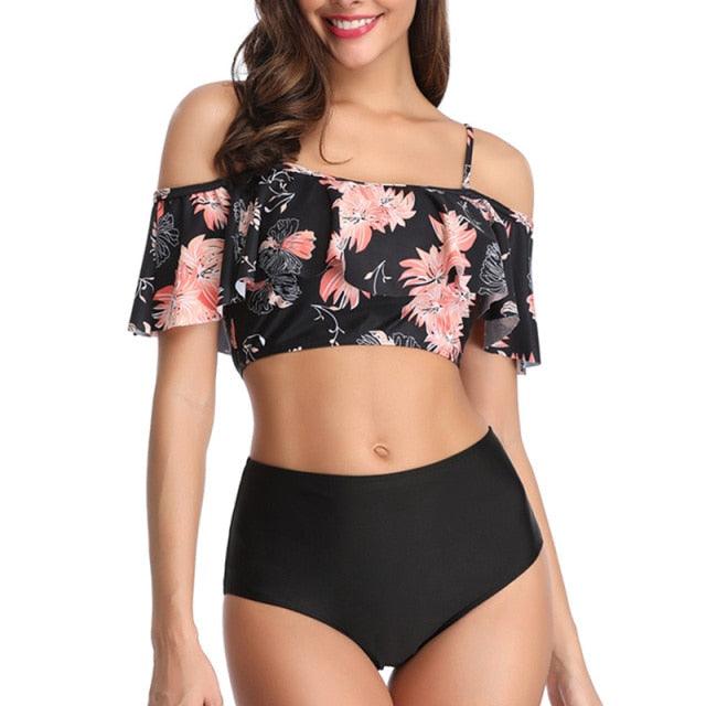 Women High Waist Bikini Plus Size Swimwear Summer Swimsuit Beach Bathing Suit Ruffle Bikini Floral Printed Ruffle High Waist Bikini Set Women's Tummy Control Bathing Suit Swimsuit Flounce Peplum