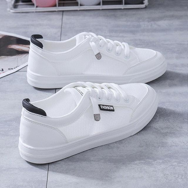 Women's White Casual Sneakers Spring Summer Breathable Flats Solid Color Mesh Shoes Fashion White Flat Sneakers Women Workout Tennis Walking Gym Fashion Sneakers