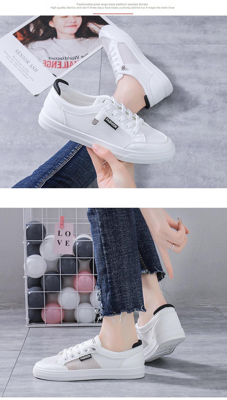 Women's White Casual Sneakers Spring Summer Breathable Flats Solid Color Mesh Shoes Fashion White Flat Sneakers Women Workout Tennis Walking Gym Fashion Sneakers