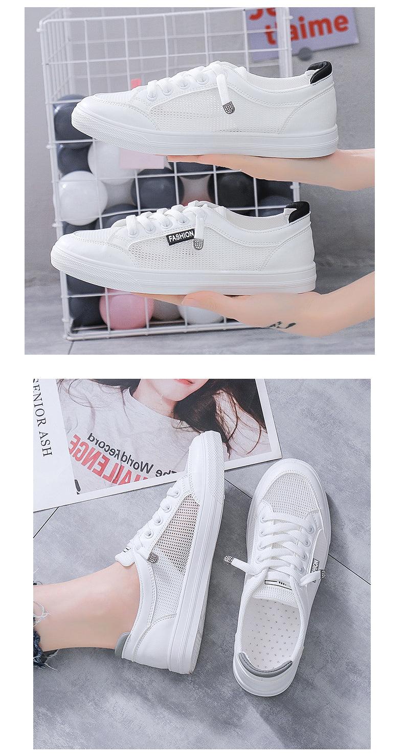 Women's White Casual Sneakers Spring Summer Breathable Flats Solid Color Mesh Shoes Fashion White Flat Sneakers Women Workout Tennis Walking Gym Fashion Sneakers