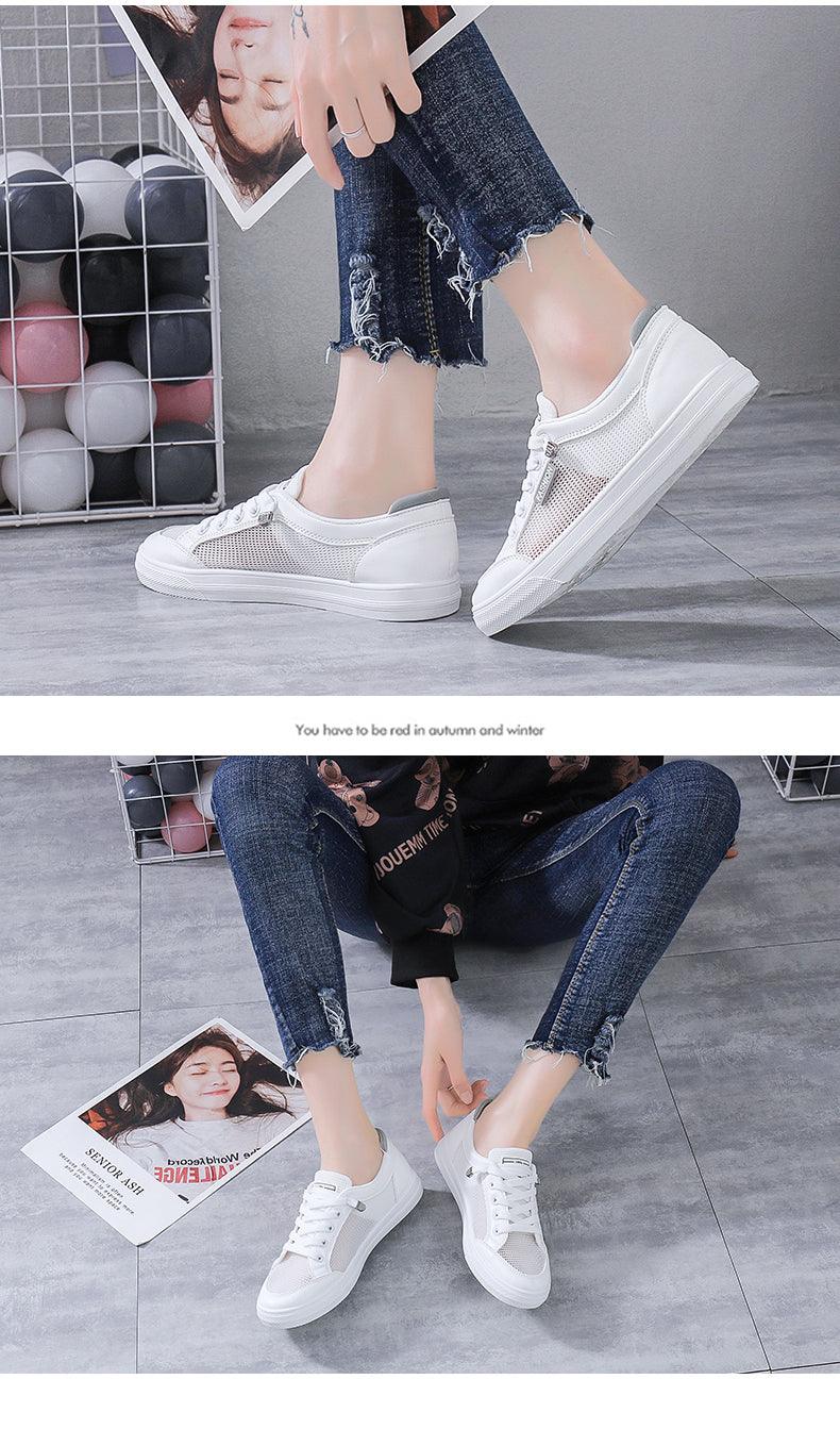 Women's White Casual Sneakers Spring Summer Breathable Flats Solid Color Mesh Shoes Fashion White Flat Sneakers Women Workout Tennis Walking Gym Fashion Sneakers