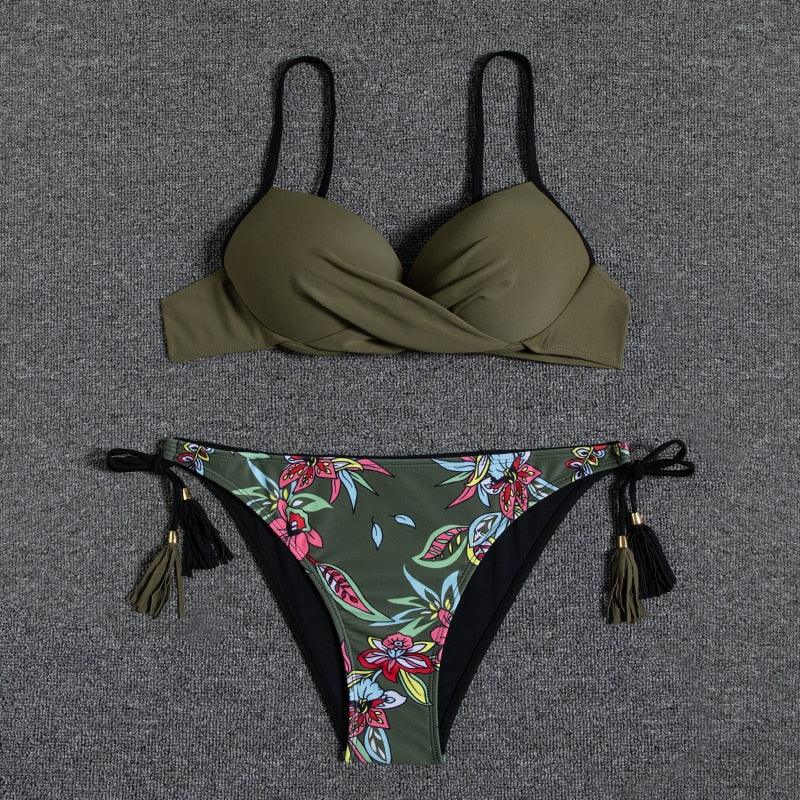Push Up Bikinis 2022 New Swimwear Women's Bikini Swimsuits Floral Printed Bathing Suits for Women 2 Piece Bikini Women Floral Print Bikini Sets Swimsuit Beach Wear Bathing Suit Female Two Pieces