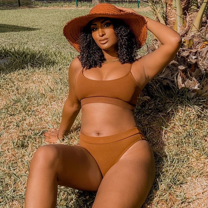 High Waist Bikini Swimsuits Women Push Up Swimwear Ribbed Bathing Suit Strap Bikinis Set Beachwear High Waist Bathing Suit Full Coverage Two Piece Swimsuit