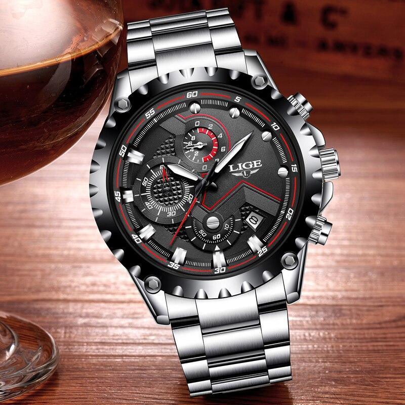 Men's Watch With Chronometers Day Display And Fluorescent Hands Unique Design Excellent Gift