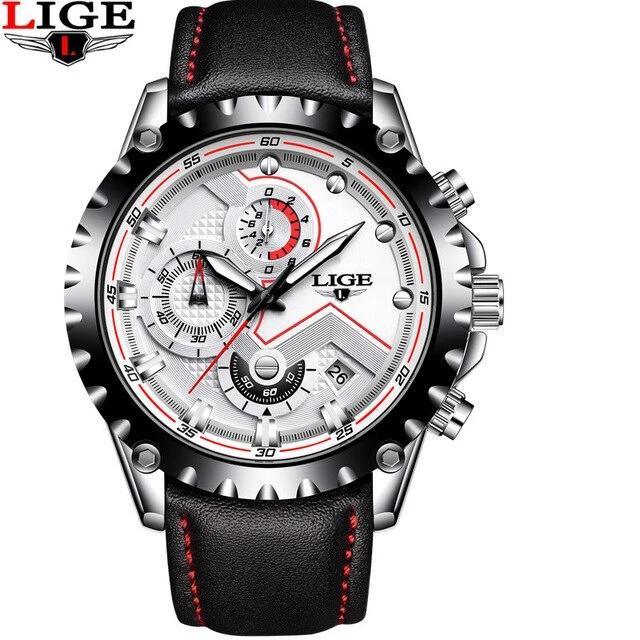 Men's Watch With Chronometers Day Display And Fluorescent Hands Unique Design Excellent Gift
