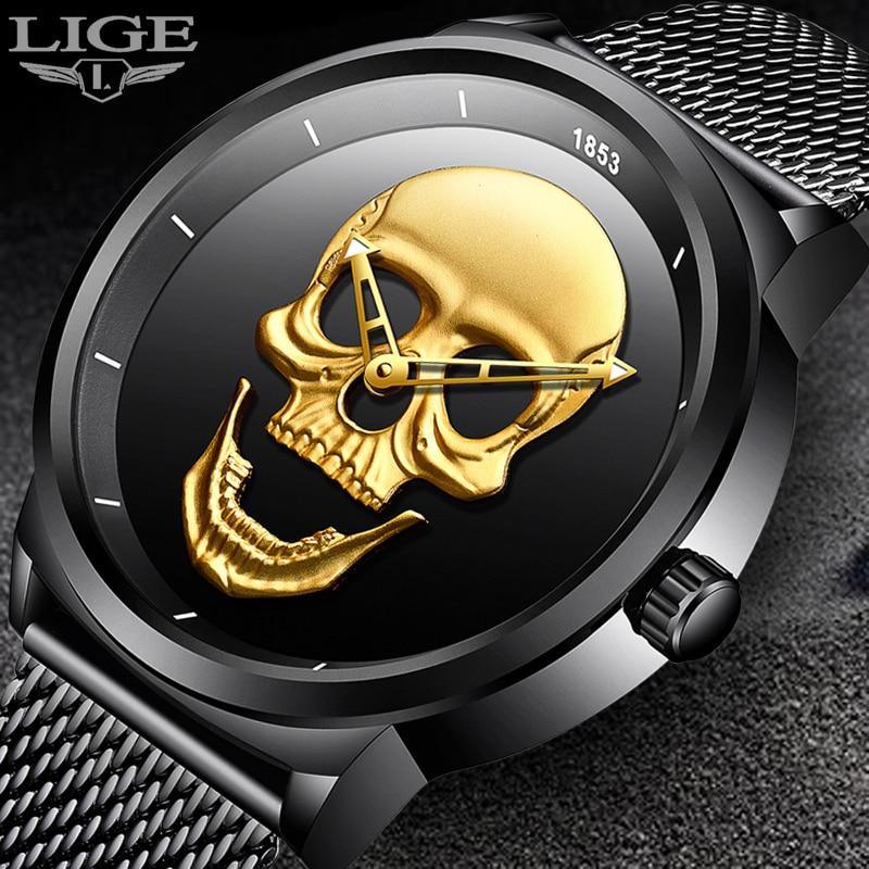 Men's Waterproof Stainless Steel Watch 3D Skull And Fluorescent Hands Unique Design Perfect Gift
