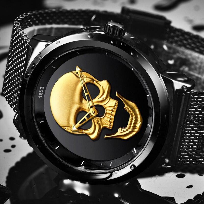 Men's Waterproof Stainless Steel Watch 3D Skull And Fluorescent Hands Unique Design Perfect Gift