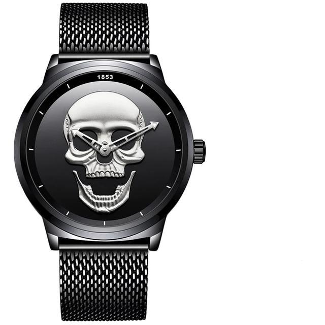 Men's Waterproof Stainless Steel Watch 3D Skull And Fluorescent Hands Unique Design Perfect Gift