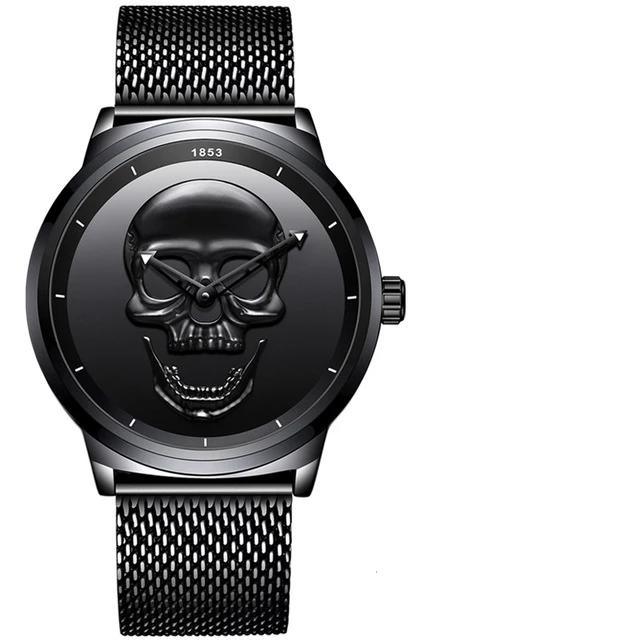 Men's Waterproof Stainless Steel Watch 3D Skull And Fluorescent Hands Unique Design Perfect Gift