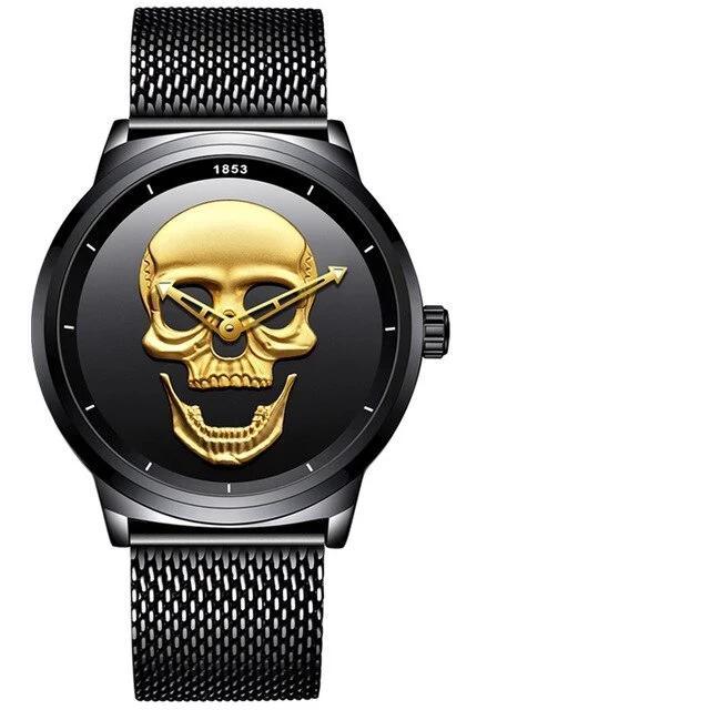 Men's Waterproof Stainless Steel Watch 3D Skull And Fluorescent Hands Unique Design Perfect Gift