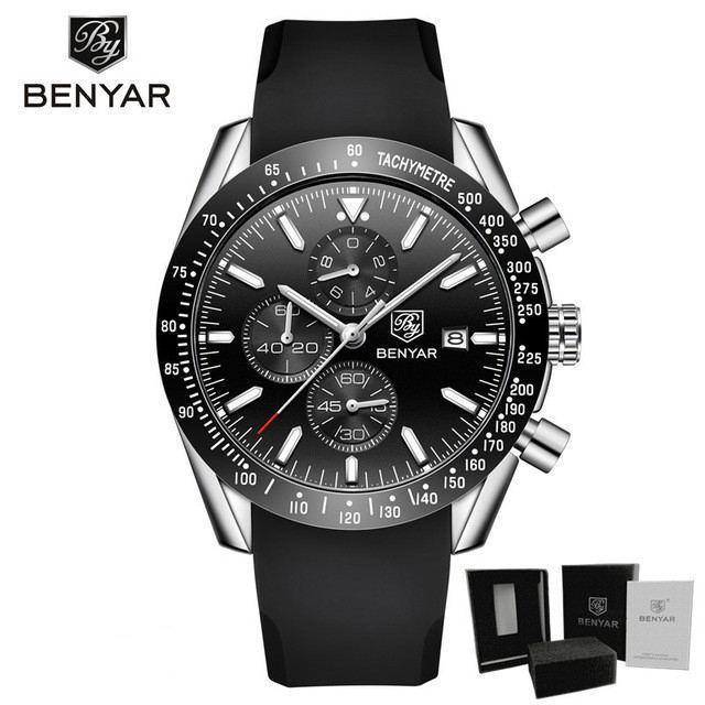 New Men Silver Blue Watch Business Analog Chronogragh Full Steel Luxury Casual Male Waterproof Sports Design Watches