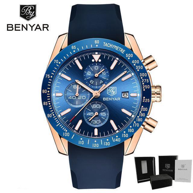 New Men Silver Blue Watch Business Analog Chronogragh Full Steel Luxury Casual Male Waterproof Sports Design Watches